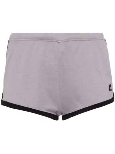 Courrèges Contrast Cotton Mini Shorts In Smocked Grey Black