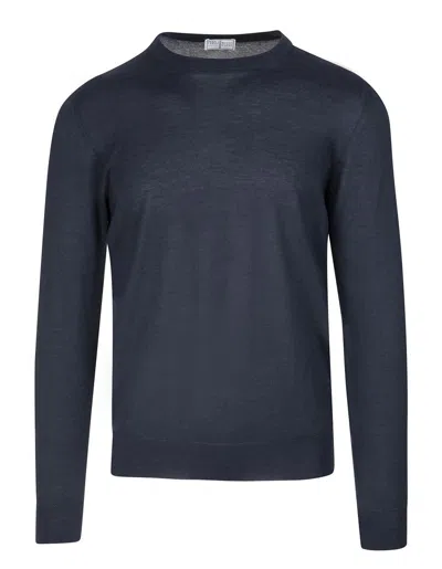 Fedeli Man Round Neck Pullover In Anthracite Cashmere And Silk In Grey