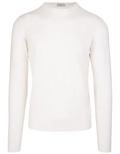 Fedeli Man Crew Neck Pullover In Cream Cashmere In White