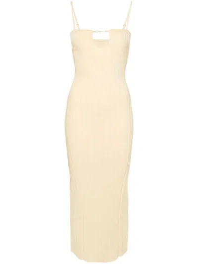 Jacquemus Sierra Ribbed Midi Dress In Beige