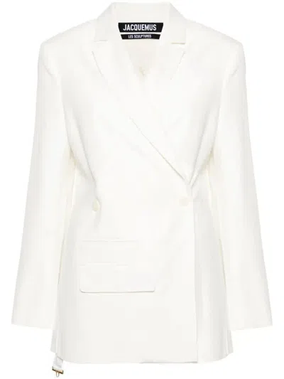 Jacquemus Womens White La Veste Tibau Single-breasted Woven Blazer