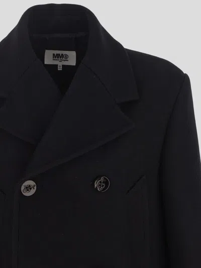 Mm6 Maison Margiela Double-breasted Coat In Black