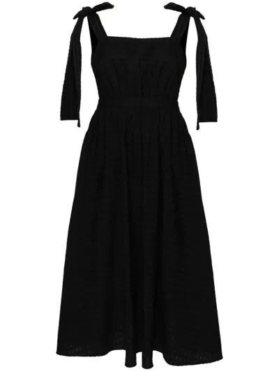 Msgm Popeline Sleeveless Midi Dress In Black
