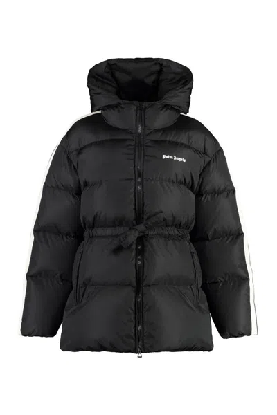 Palm Angels Hooded Techno Fabric Down Jacket In Black