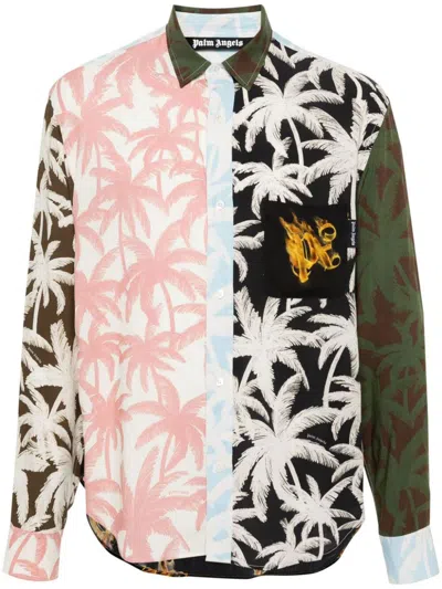 Palm Angels Palm Printed Panelled Shirt In Multicolour