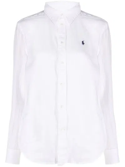 Polo Ralph Lauren Logo-embroidered Linen Oxford Shirt In White