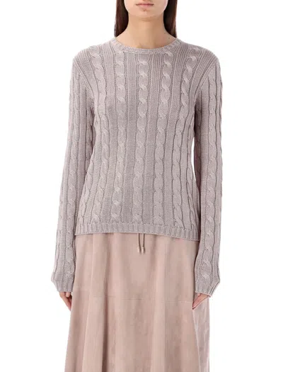 Ralph Lauren Cable-knit Silk Crewneck Sweater In Mauve