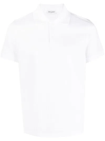 Saint Laurent Logo-embroidered Short-sleeved Polo Shirt In White