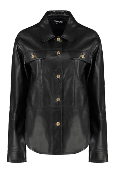 Tom Ford Leather Overshirt In Black