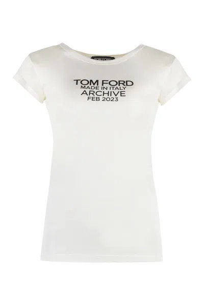 Tom Ford Silk T-shirt In Ivory