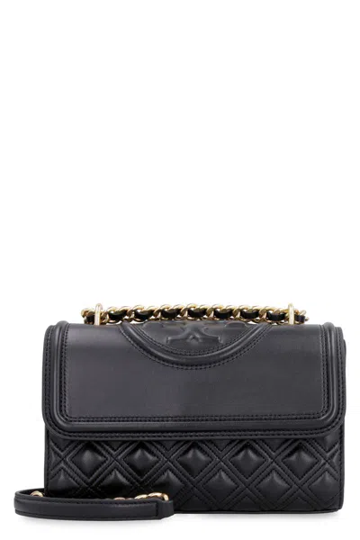 Tory Burch Fleming Quilted Leather Shoulder Bag In Black