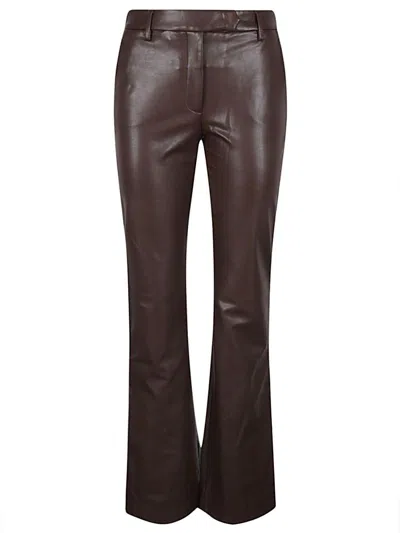 True Royal Faux Leather Flared Trousers In Brown