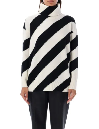 Valentino Garavani High Neck Stripes Sweater In Black/white Stripes