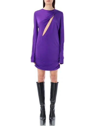Versace Slashed Mini Dress In Orchid Purple