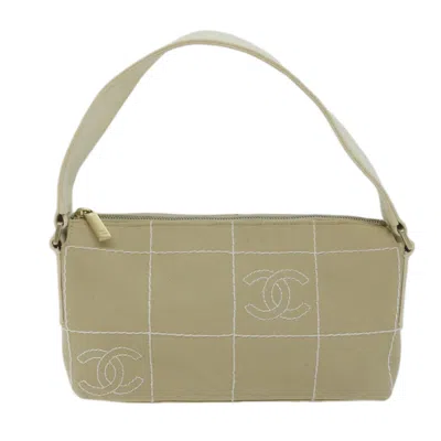 Pre-owned Chanel Chocolate Bar Beige Canvas Shoulder Bag ()