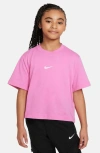 Nike Sportswear Kids' Essential Boxy Embroidered Swoosh T-shirt In Playful Pink