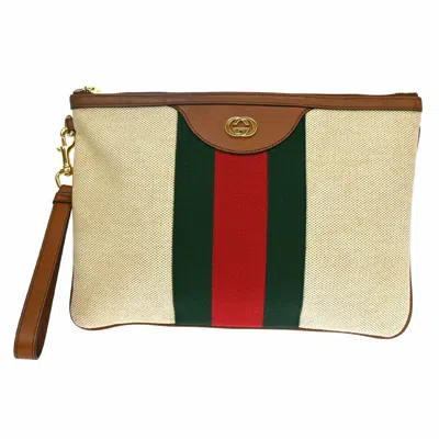 Gucci Sherry Beige Canvas Clutch Bag ()