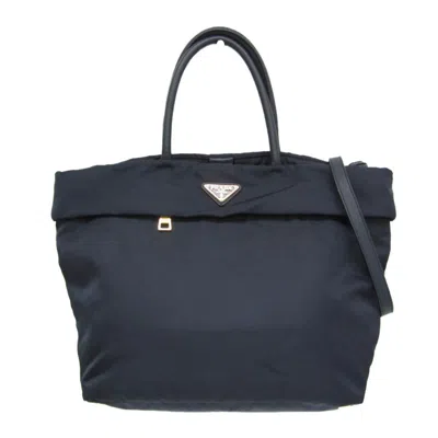 Prada Tessuto Navy Synthetic Tote Bag () In Burgundy