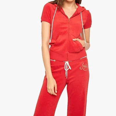 Juicy Couture Women's Rugby Juicy Rope Microterry Robertson Short Sleeve Jacket M In Red