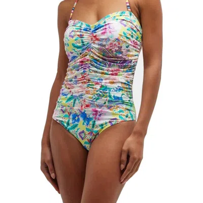Johnny Was Ruched Sweetheart One Piece Swimsuit In Multi In White
