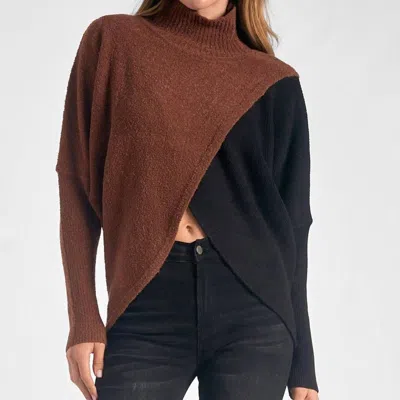 Elan Mock Neck Crossover Sweater In Black