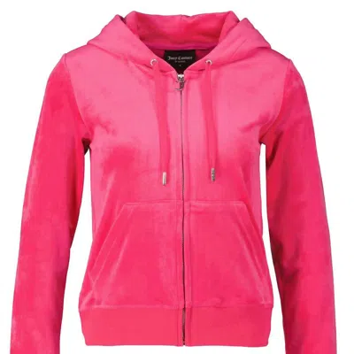 Juicy Couture Women's Cerise Juicy Pop Flower Logo Track Velour Robertson Hoodie Jacket S In Pink