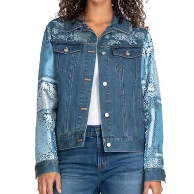 Johnny Was Bandana Patched Denim Jacket In Multi In Blue