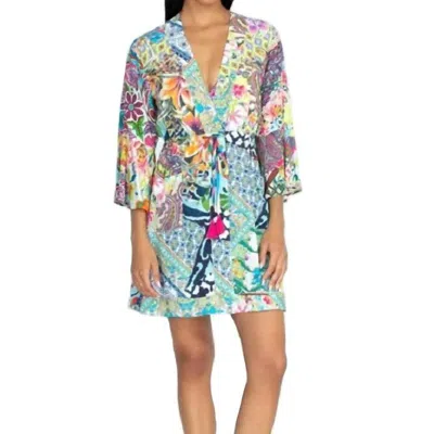 Johnny Was Drawstring Patchwork Coverup In Multi In Blue