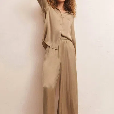 Z Supply Estate Wide Leg Pant In Rattan Lux Sheen In Brown