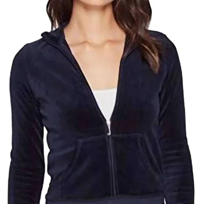 Juicy Couture Velour Full Zip Sweatshirt Jacket In Navy Blue