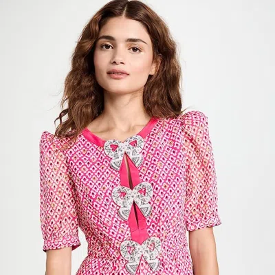 Saloni Jamie Embellished Printed Silk-chiffon Mini Dress In Pink