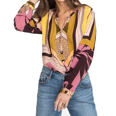 Johnny Was Anabel Silk Blouse Top In Multi In Yellow