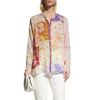 Johnny Was Cosmo Lauren Floral-print Patchwork Blouse In Multicolor In White