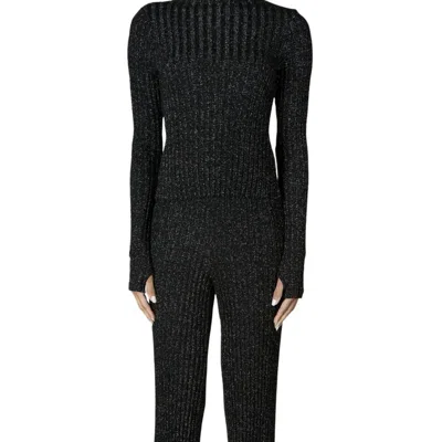 Enza Costa Lurex Sweater Rib Turtleneck In Black
