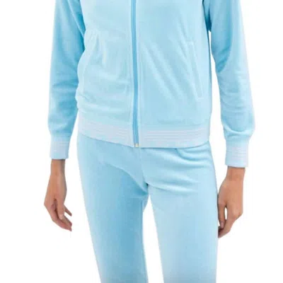 Juicy Couture Women Doo Wop Snap Collar Velour Track Jacket L In Light Blue