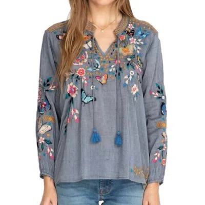 Johnny Was Mariposa Effortless Peasant Blouse In Denim Blue