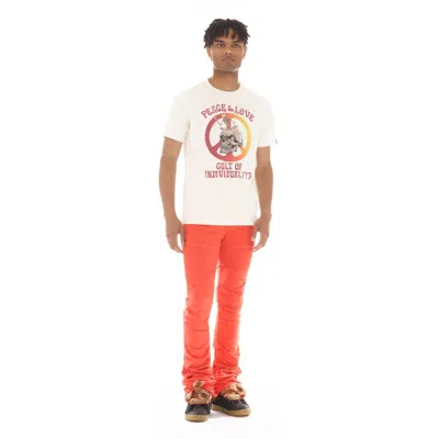 Cult Of Individuality Short Sleeve Crew Neck Tee "peace & Love" In White