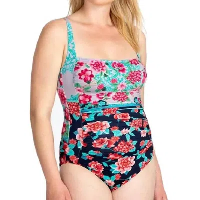 Johnny Was Japer Ruched One Piece Swimsuit In Multi In Blue