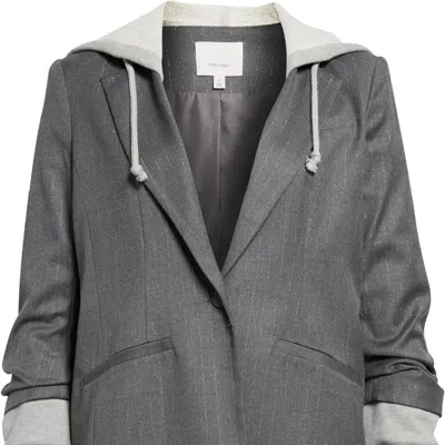 Cinq À Sept Lurex Pinstripe Hooded Khloe Jacket In Grey