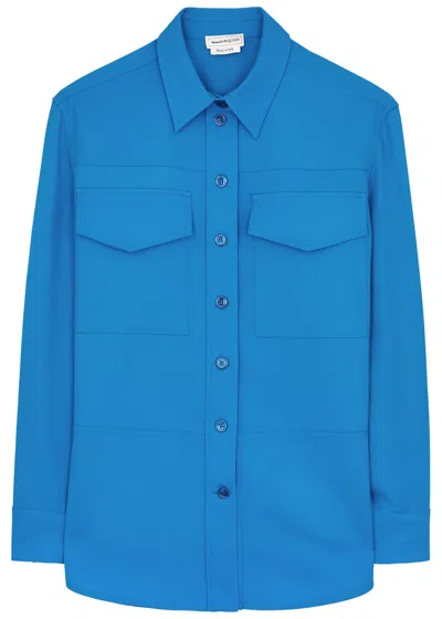 Alexander Mcqueen Womens Lapis Blue Flap-pocket Wool Shirt