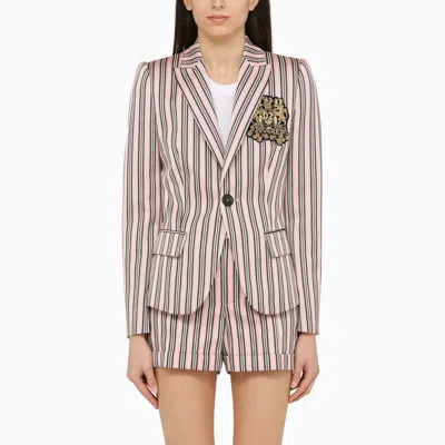 Dsquared2 Pink\/blue Striped Single-breasted Jacket In Cotton Blend In Multicolor