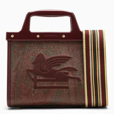 Etro Love Trotter Small Burgundy Bag With Jacquard Pattern