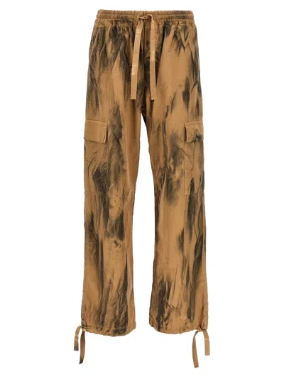 Msgm Dirty-effect Cargo Trousers In Beige