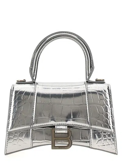 Balenciaga Hourglass Xs Embossed Handbag In Silver