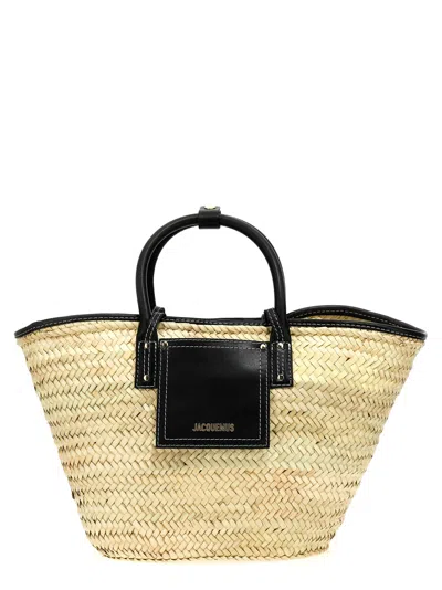 Jacquemus Le Panier Soli Leather-trimmed Raffia Tote In Ivory