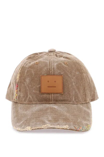 Acne Studios Baseball Cap With Face In Brown