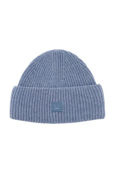 Acne Studios Ribbed Wool Beanie Hat With Cuff Women In Blue