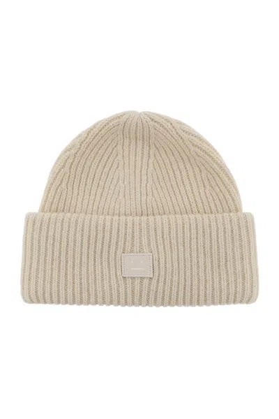 Acne Studios Ribbed Wool Beanie Hat With Cuff In Cream