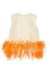 PRADA FEATHER-TRIMMED WOOL AND SILK-BLEND TOP
