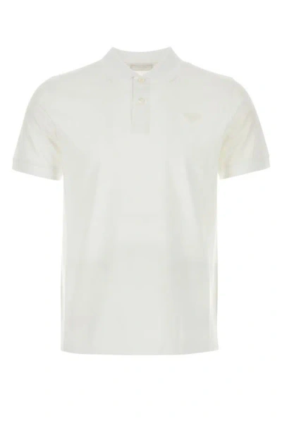 Prada Men's Pique Polo Shirt In White